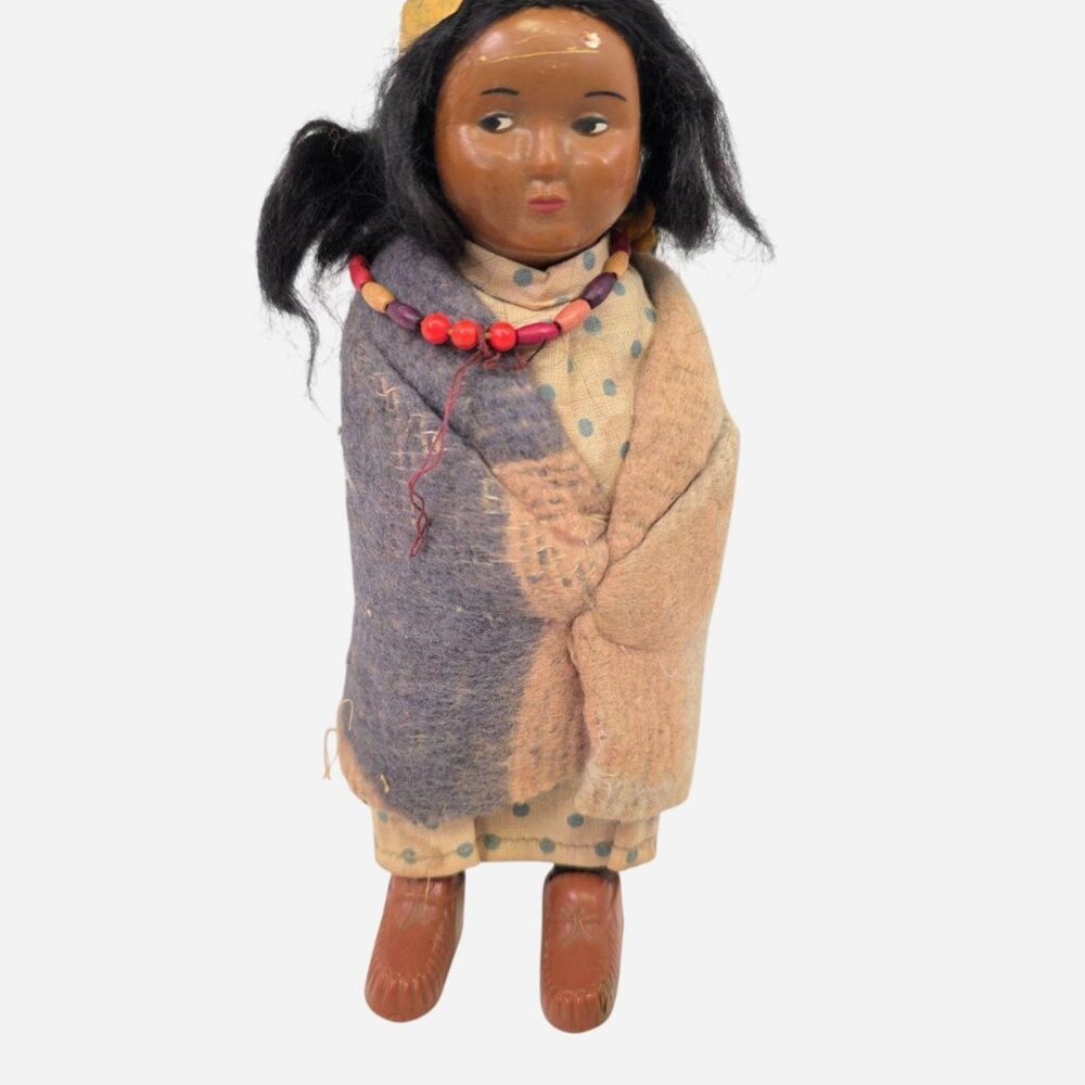 Souvenir Skookum Bully Good 6.5" Indian Doll Side Glance Eyes Clothed Vtg